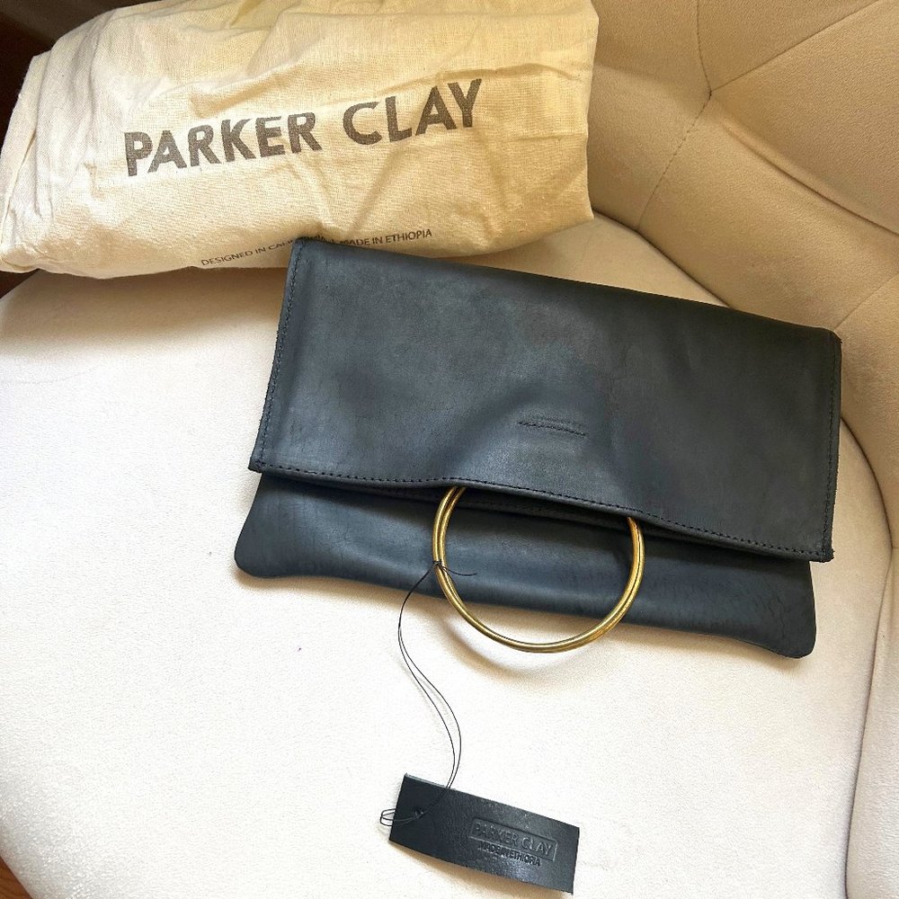 Parker Clay Nyala Foldover Clutch Bronze Ring Black